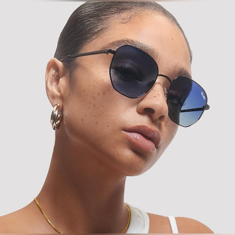 Quay "Big Time" Unisex Polarized Black/Navy, UV Protection, Oversized Sunglasses